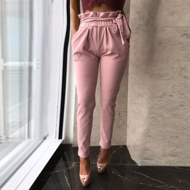 Women OL High Waist Harem Pants Summer Solid Color Pockets Causal Tights Trousers
