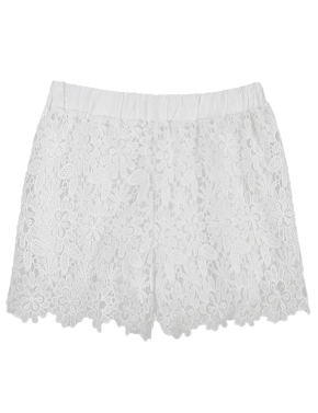 New Fashion Women Lace Shorts Floral Crochet Lace Elastic High Waist Casual Solid Hot Pants White/Black