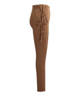 Sexy Women Side Lace Up Pants High Waist Criss Cross Skinny Tight Pencil Pants Bandage Trousers Coffee/Black
