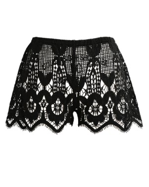 New Fashion Women Crochet Lace Shorts Hollow Elastic Waist Slim Bohemian Style Solid Hot Pants Black/White