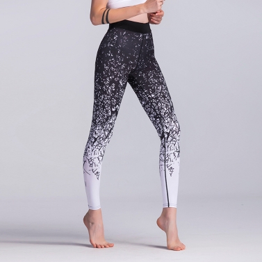 Women Fitness Yoga Pants Sports Leggings Printed Tights Workout Running Skinny Casual Trousers Blue/Blue