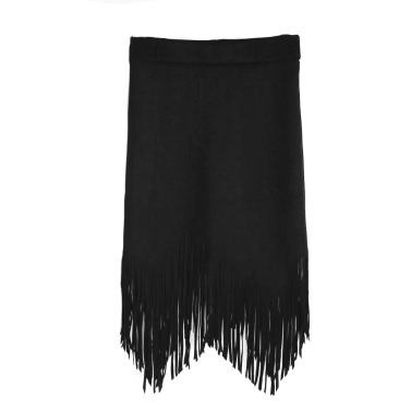 Flapper Fashion Women Faux Suede Tassel Fringe High Waist Asymmetric Slim Skirt