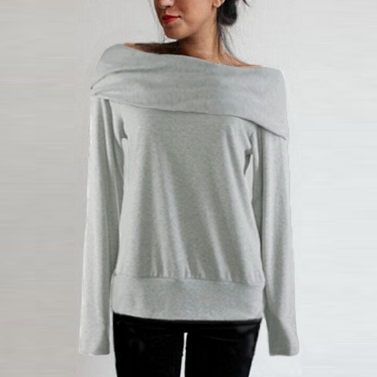 Fashion Women Loose Sweater Off Shoulder Slash Neck Long Sleeve Autumn Winter Warm Coat Tops Grey/Coffee
