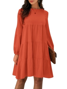 Women Long Sleeve Dress Flared A-Line Dress