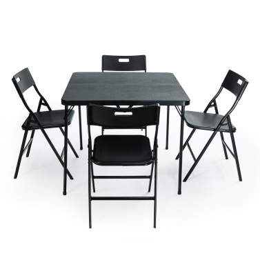 Ikayaa 5 Pieces Folding Table and Chair Set 1+4 Tabletop can be Folded in Half Space Saving 1 Square Table and 4 Chairs Metal Legs Patio Furniture Set for Outdoor Garden Porch Balcony Lawn Picnic (Bla