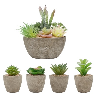 5 Pack Succulent Plant Pot Fake Flowing Succulents Artificial Simulation Plants Sets