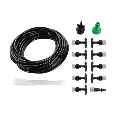 10M/32.8FT DIY Misting Irrigation Kit with Hose Nozzles Quick Connectors Self-Watering System Distribution Tubing for Plants Greenhouse Patio Lawn Flower Beds