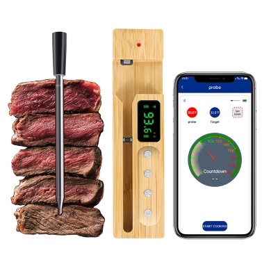 Wireless Smart Meat Thermometer Instant Read Food Thermometer with Digital Screen Magnetic Storage Charging Base and 500FT Range APP Control Timing Alarm Grill Thermometer for Outside Grill BBQ