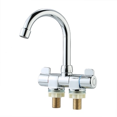 Foldable RV Faucet Rotating Two Handle Deck/Wall Mounted RV Kitchen Faucet Hot and Cold Water Mixer Tap for Motorhome Travel Trailer