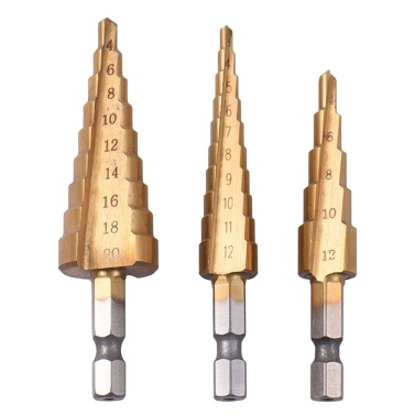 3PCS Titanium Step Drill Bit Set