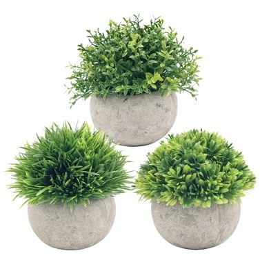 3 Pack Mini Artificial Plants Fake Green Grass Pot