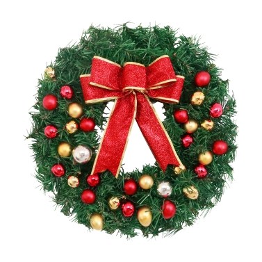 Christmas Wreath With Bow Knot Balls 16 Inch Merry Christmas Hanging Garland Artificial Wreath for Front Door Wall Party Decoration