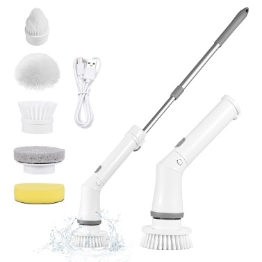 Electric Spin Scrubber Handheld Cordless Electric Cleaning Brush Electric Spin Cleaner 2 Speeds Adjustable with Extension Rod 6 Replaceable Brush Heads for Bathroom Bathtub Toilet Wall Tile Floor Wind