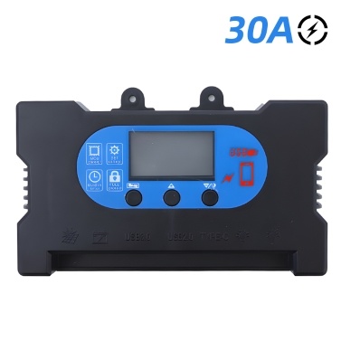 30A Solar Charge Controller 12V/24V Solar Panel Intelligent Regulator with Dual USB / Type-C Ports OLED Display PWM Solar Panel Charge Controller
