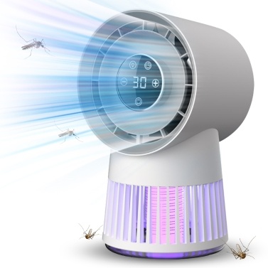 Electric Bug Zapper Bladeless Fan 8H Timer 20 Gears 2000V Mosquito Zapper 2 in 1 Portable and Rechargeable Bug Zapper Desk Fan with 2400mAh Battery Purple Light for Patio / Backyard / Bedroom