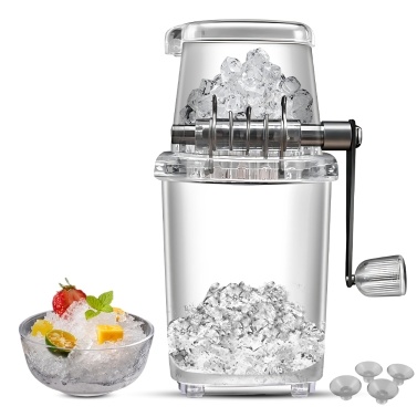 Hand Ice Crusher Machine for Home Use with Stainless Steel Blades and Suction Base Manual Hand Crank Ice Breaker BPA Free Transparent Portable Ice Crusher for Creating Drinks Ice Platters Cocktail