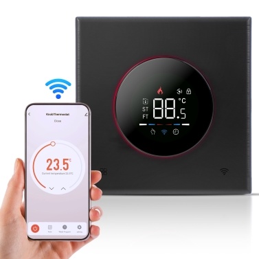 Smart Thermostat for House Water Electric Heating Water Gas Boiler WiFi AC Thermostat with APP/Voice Control VA Digital Touch Screen Colorful Light and Adjustable Knob 5+1+1 Weekly Programming Mode