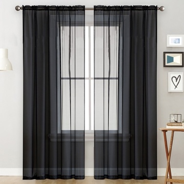 Sheer Curtains Living Room Rod Pocket Window Curtain Panels Black (39''Wx98''L,2 Panels)