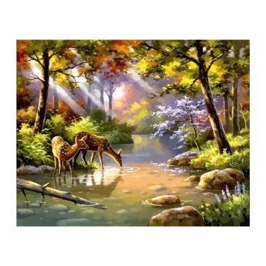 12x16 Inch DIY Oil Painting on Canvas Paint by Number Kit Forest Pattern for Adults Kids Beginner Craft Home Wall Decor Gift