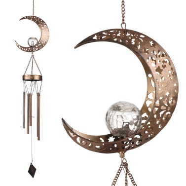 Metal Windbell Solar Wind Chime with LED Light Outdoor Garden Night Light Decoration Waterproof Wind Chimes Lamp for Patio Balcony Courtyard Hallway