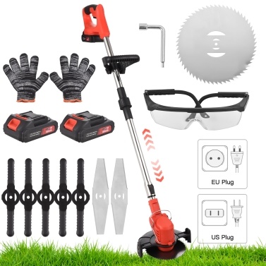 Weed Wacker Cordless Grass Trimmer 108-132cm Retractable 21V Electric Cordless Garden Trimmer with 3 Cutting Blade Types Battery and Charger for Garden Lawn Yard