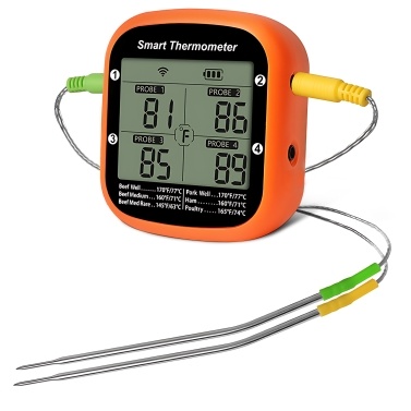 Smart Meat Thermometer Digital Wireless with Dual Probes  Instant Read Food Thermometer APP Control with Timing Alarm Grill Thermometer for Outside Grill BBQ with Standable and Hangable Stand