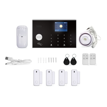 2G/WiFi TY Wireless Home Alarm System 2.4-inch TFT Color Touch Screen Alarm Panel Remote Control SOS Anti-theft Alarm Easy Setup and Control Remote Control DIY GSM Wireless Alarm System for Home Secur