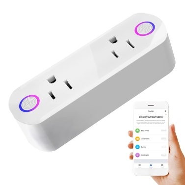 2 in 1 Smart Plug Socket Wireless Dual Power Socket with APP and Voice Control Timing Switch Overload Protection Compatible with Alexa Google Home IFTTT 15A 110V