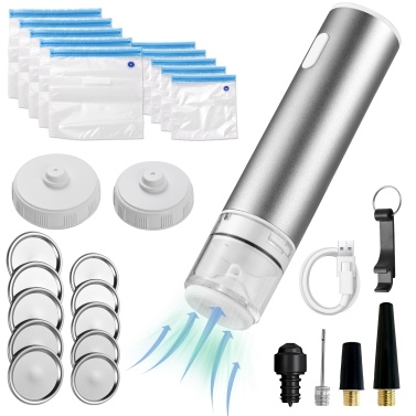 Multifunctional Food Vacuum Sealer Machine Handheld Mason Jar Wine Bag Sealer for Dry/Moist/Soft/Powder Food Storage with 10pcs Seal Bags 10pcs Seal Cover Mason Can Adaptor and Inflation Needle