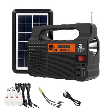 Portable Solar Generator with Solar Panel Radio BT Speaker Phone Charger Flashlight Power Station Built-in 3600mAh Rechargeable Battery for Outdoor Camping Emergency Illumination System with 3Pcs Exte