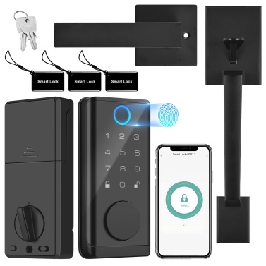 Aoresac Smart Fingerprint Door Lock for Front Door, Electronic Keyless Entry Door Lock Deadbolt with Handle set, Keypad Door Lock with Code Keys APP Control BT Safety Lock