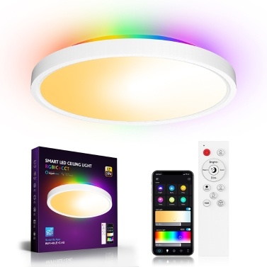 LED Ceiling Light 30W 2700LM Round Flat Panel Light WiFi BT RGBIC/CCT/RGB 2700K-6500K Dimmable Color Changing App Control with 2.4G Remote Control