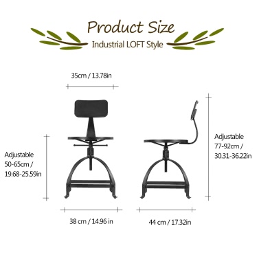 IKayaa Industrial Style Metall Bar Hocker Ajustable Höhe Swivel Küche Esszimmerstuhl W / Rückenlehne