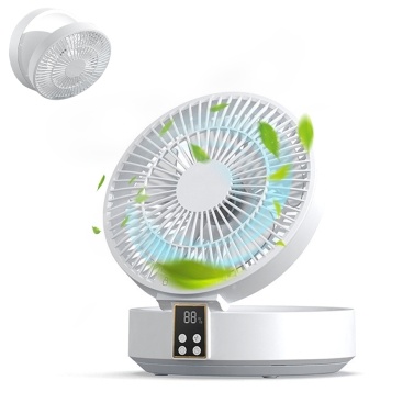 Table Fan Wall-mounted Fan Auto Oscillation Rechargeable Battery Portable Folding Fan Silent Remote Control 3-speed Air Circulator Fanwith Warm Atmosphere Light  for Home Office Bedroom Dorm Travel Ca