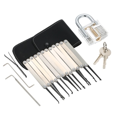 15pcs Lock Picking Set Kit Tool with Transparent Practice Training Padlock Lock for Locksmith Beginners and Professional
