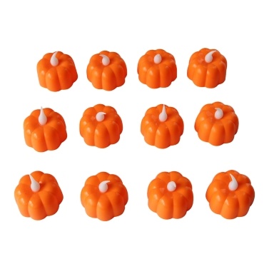 12 Pack Halloween LED Tealight Candles Pumpkin Shaped Flameless Candle Light Battery-Powered