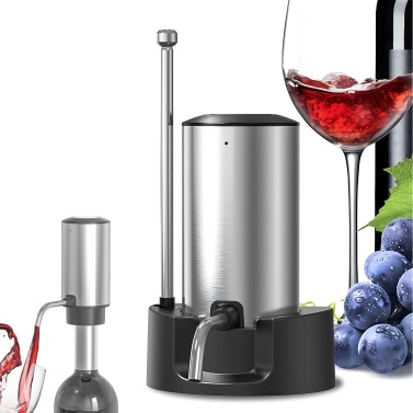 Electric Wine Decanter Dispenser 304 Stainless Steel Automatic Type-C Charging Cordless Wine Aerator Pourer with Storage Base Slanted Outlet Retractable Dispenser Tube