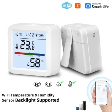 WiFi Thermometer Hygrometer TY App Smart Thermometer for Home LCD Backlight with Detachable Stand Digital Temperature Humidity Sensor Real-time Monitoring Recordin for Bedroom Greenhouse Garage