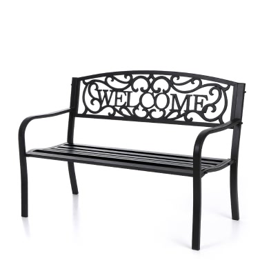 iKayaa 50" Cast Iron Outdoor Patio Bench Garden Chair Metal Deck Path Lawn Seat Chair