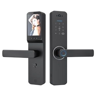Wafu Smart Lock with 120° Wide-angle Camera and Smart Doorbell Keyless Entry Door Lock Handle Aluminum Alloy Biometric Door Lock TY App Remote Operation WiFi Smart Lock for 35-60mm Office Home Bedroom