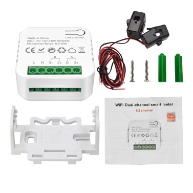 Smart Energy Meter TY Power Consumption Monitor with 2 80A CT Clamp Electricity Statistics Current Transformer Electricity Usage for Detecting Solar Photovoltaic Power Generation System