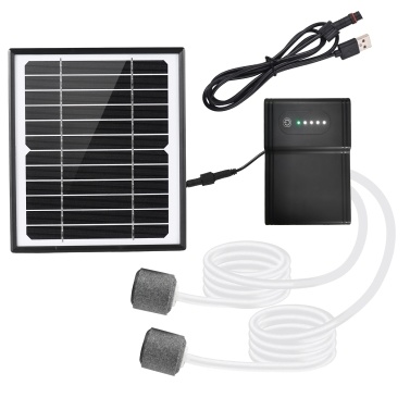 5W/6V Solar Powered Oxygen Air Pump Kit for Aquarium Fish Tank Oxygenator Oxygen Aerator Solar Air Pump 2 Working Modes with Solar Panel/ Oxygen Pipe/ 2 Air Bubble Stones