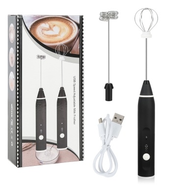 Electric Handheld Egg Whisk Milk Frother Foam Maker USB Rechargeable Mixer with 2 Stainless Steel Whisks 3 Speed Adjustable for Cappuccinos Latte Hot Chocolate Milkshakes Egg Mix Black