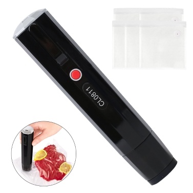 Handheld Vacuum Sealer Machine Portable USB Charging Cordless 2-in-1 Manual Handheld Vacuum Pump with 5pcs Sous Vide Bags for Food Storage and Preservation BPA-Free
