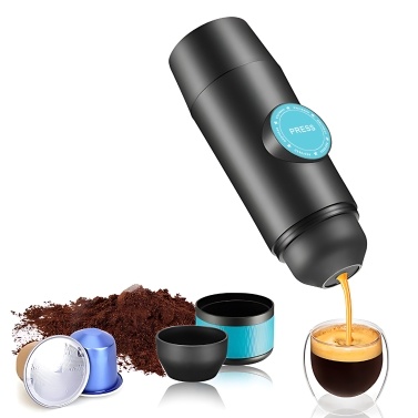Portable Electric Espresso Coffee Machine Cordless Heating Double Serve Mini Coffee Maker with 2-IN-1 Coffee Powder/Capsule Bin 15Bar Pump Pressure Auto Brew Built-in 2000mAh Battery