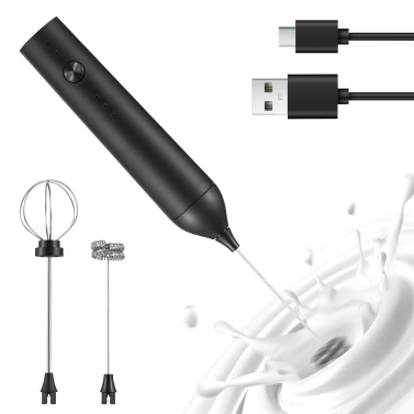 Electric Milk Frother Rechargeable Handheld Foam Maker 3 Levels Speed Adjustable Standable Whisk for Coffee Cream Egg White with 2pcs Removable Food Grade Stainless Steel Heads