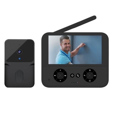 Video Doorbell Camera Wireless No Subscription with 4.3 inch IPS Screen High Definition Night Vision Two Way Audio Auto Photo/Video Recording No Drill Mount Rechargeable Smart Doorbell Chime for Home