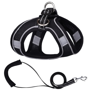 Pet Harness Vest Type Dog Leash Reflective Breathable with Easy Control Handle Solid Color Wrap Around Edge