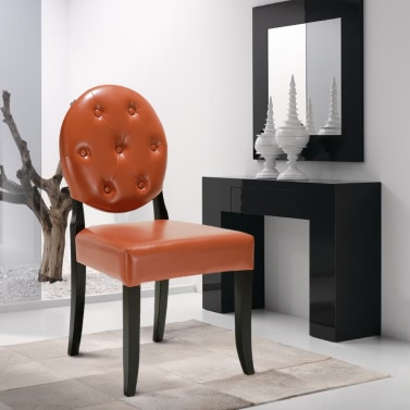 iKayaa Classic Antique Style Tufted Kitchen Dining Chair PU Leather Accent Chair Side Living Room Chair W/ Rubber Wood Leg