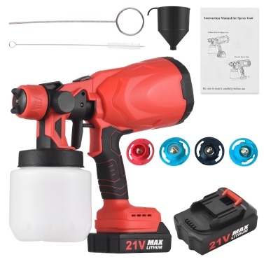 Cordless Paint Sprayer 21V Max Battery Electric Tools Paint Sprayer with 3 Copper Nozzles 3 Spray Patterns 900ml Container for Furniture / Fence / Walls / Door / Garden Chairs